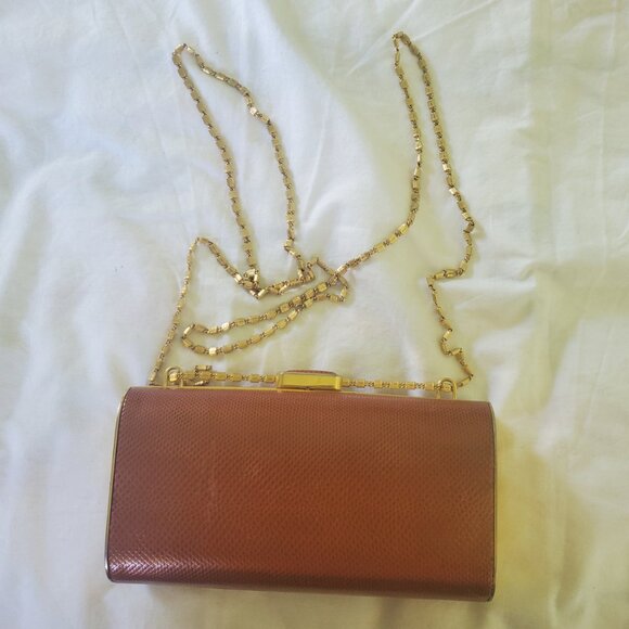 Judith Lieber Vintage Hard Shell Bronze Iridescent Reptile Clasp Shoulder Strap - Picture 1 of 7